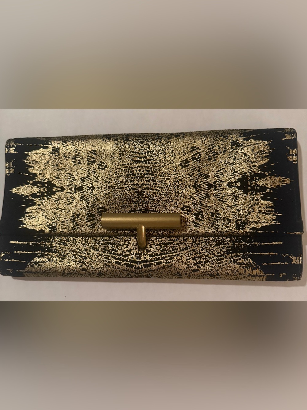 Reed Karkoff Clutch/ Crossbody Black w/ Gold Accents in Snake Design